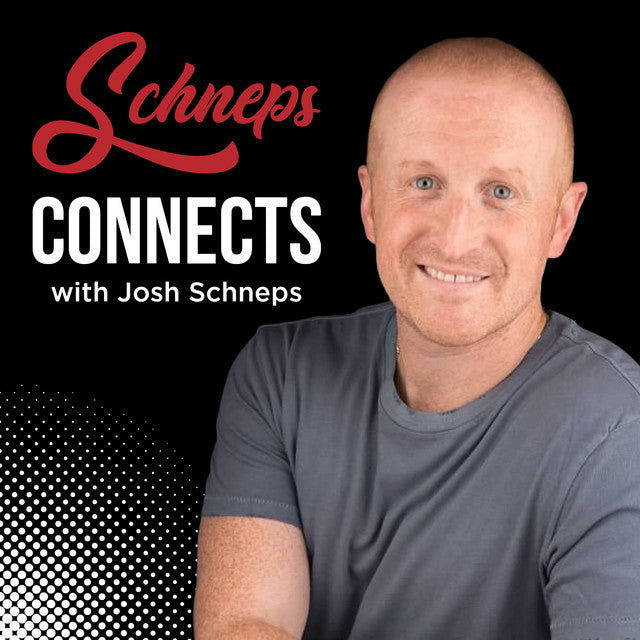 'Podcast cover image for 'Schneps Connects with Josh Schneps' featuring a smiling man against a black background.'