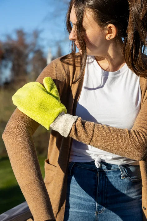 Wiping arms and legs after playing outside